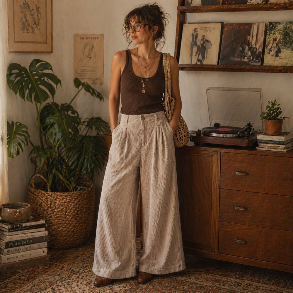 Free People We The Free Harlow Wide-Leg Cord Cream Jeans Pants 28in Waist